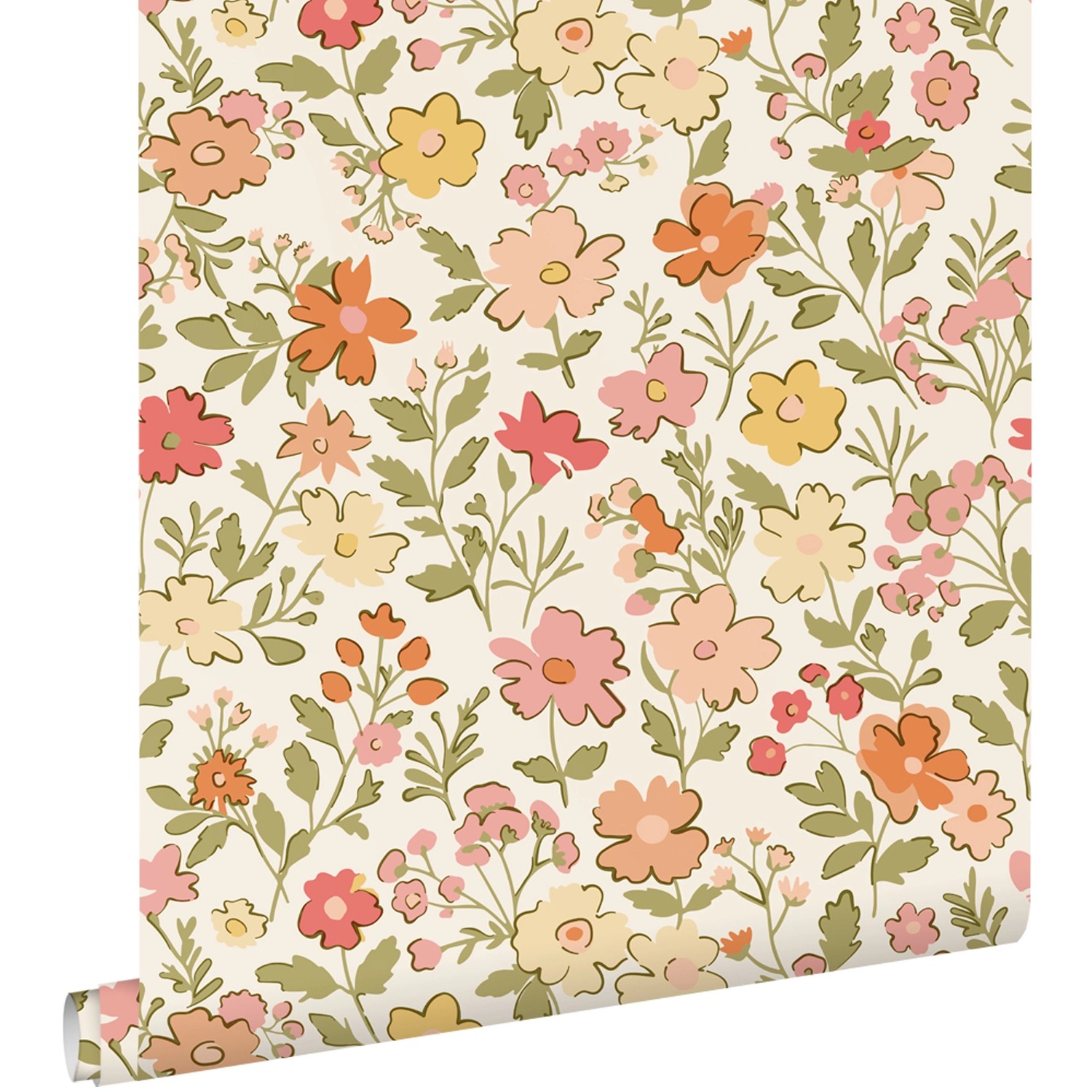ESTAhome Tapete Blumen Rosa Grün Gelb und Orange 50 x 900 cm günstig online kaufen