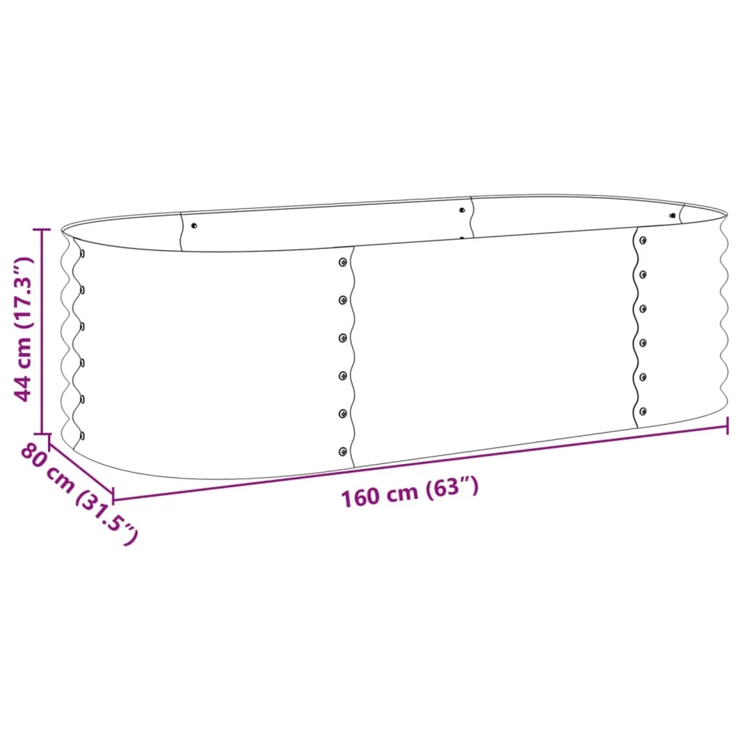 furnicato Garten-Hochbeet, 160x80x44 cm, verzinkter Stahl, silbern.