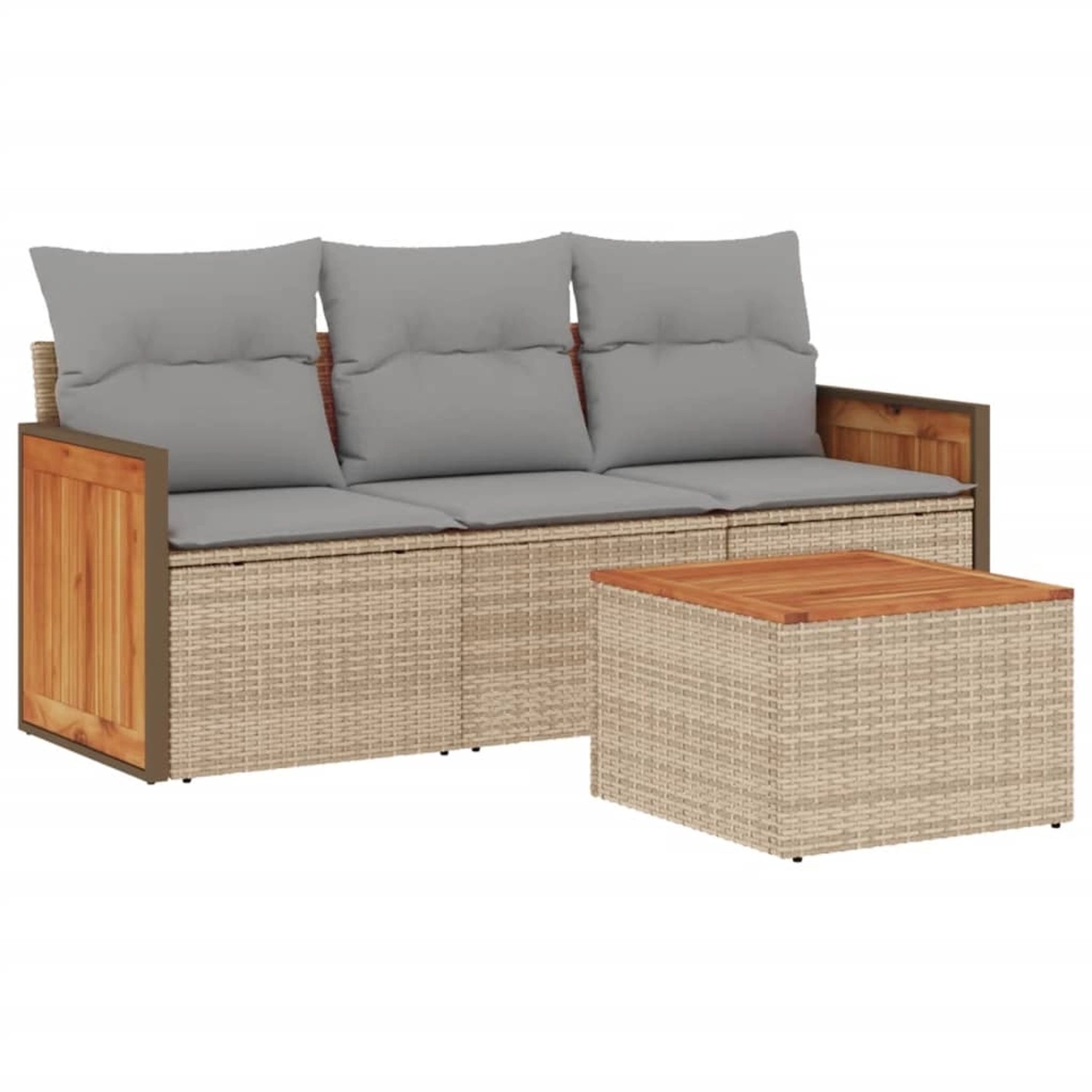 vidaXL 4-Tlg Garten-Sofagarnitur mit Kissen Beige Poly Rattan 3259847 günstig online kaufen
