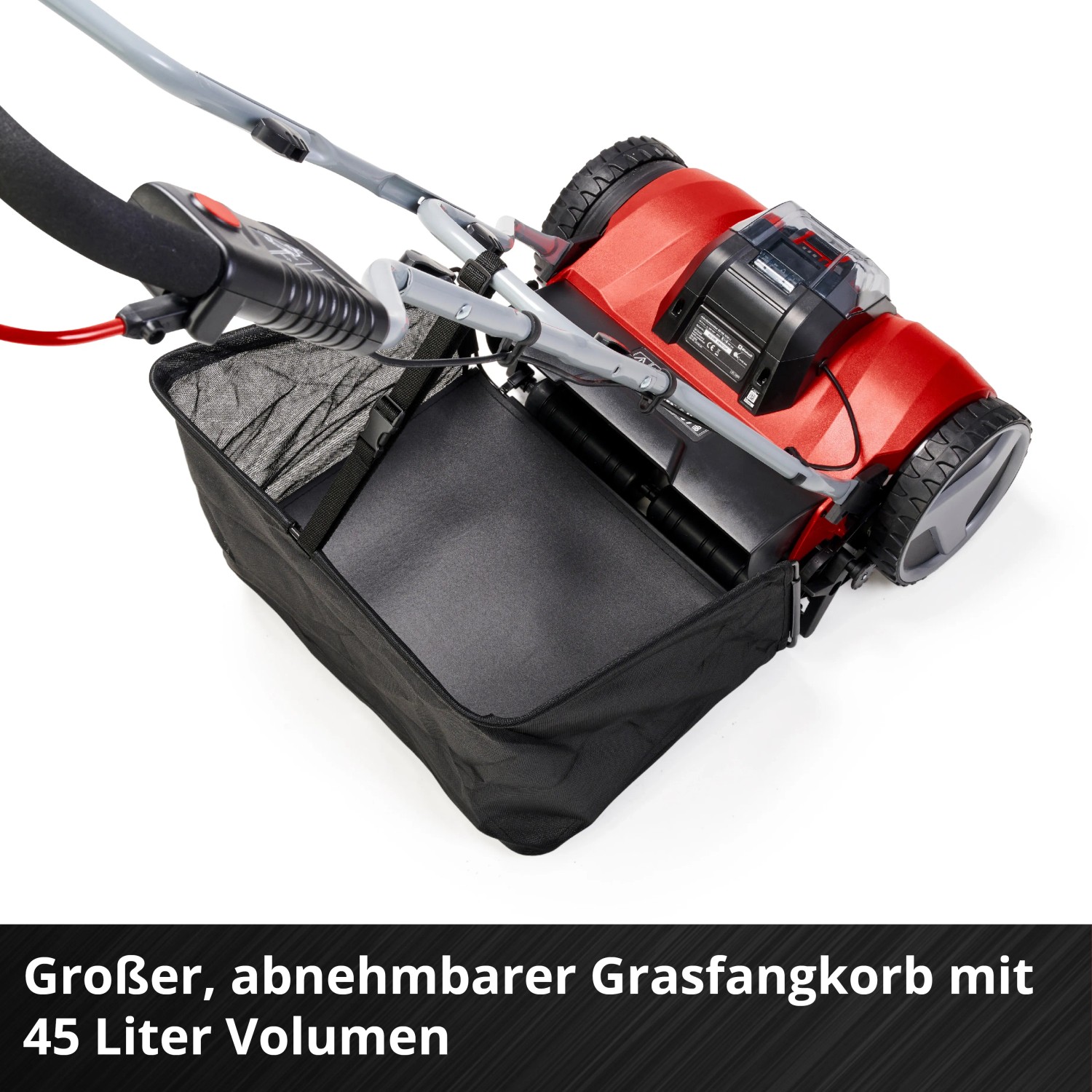 Einhell Akku-Spindelmäher GE-HM 18/38 Li-Solo mit großem Fangkorb.