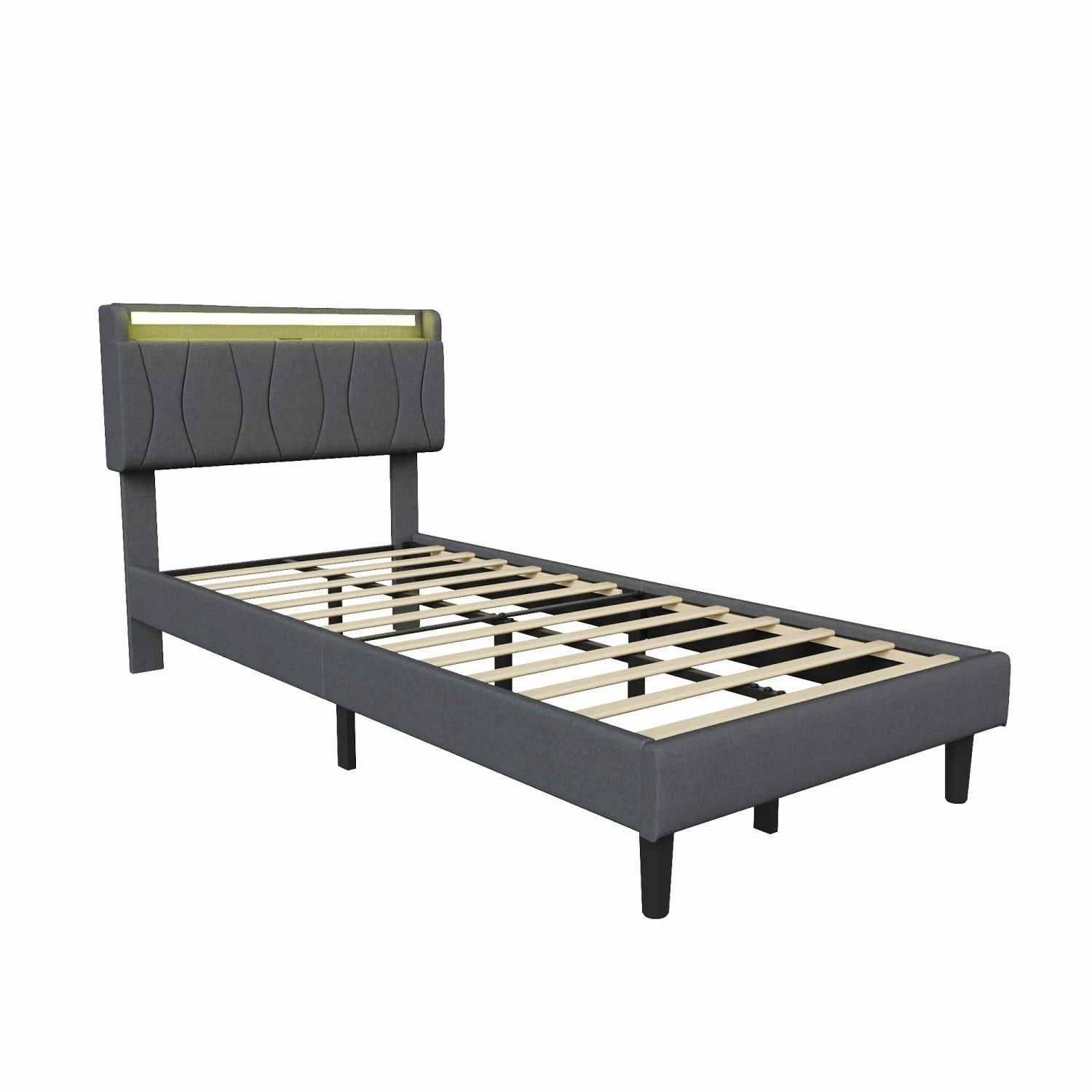 PXloue Polsterbett LED Jugendbett mit USB-Anschluss 90x200cm Grau