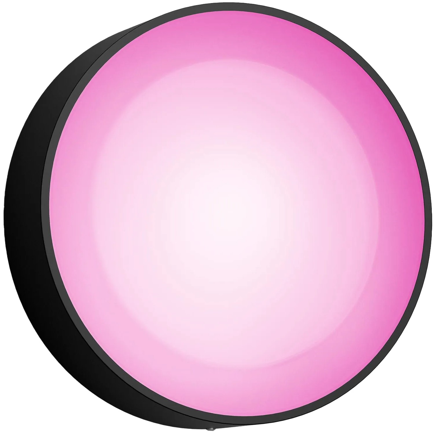 Schwarze Philips Hue Daylo Wandleuchte mit farbigem Licht (pink) für den Außenbereich.