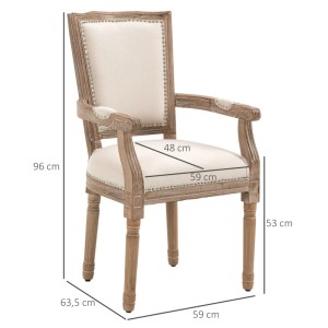 HOMCOM Esszimmerstuhl mit Armlehne, Massivholz-Beine, Landhausstil, beige