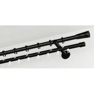 Gardinia Chicago Gardinenstange, Ø 20 mm, Schwarz, 2-läufig, mit Ringen und Trägern.