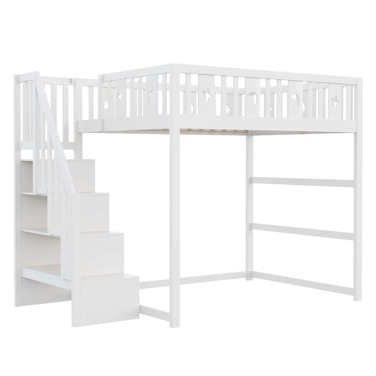 okwish Etagenbett 140x200cm mit Treppe und Sicherheitsgeländer Kinderzimmer Weiß ohne Matratze