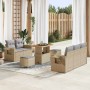 Beiges 8-teiliges vidaXL Garten-Sofa-Set aus Polyrattan mit Tisch und Hockern für Terrasse und Garten.