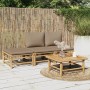 4-tlg. Gartenlounge-Set aus Bambus mit taupefarbenen Kissen. Ideal für Terrasse und Garten.