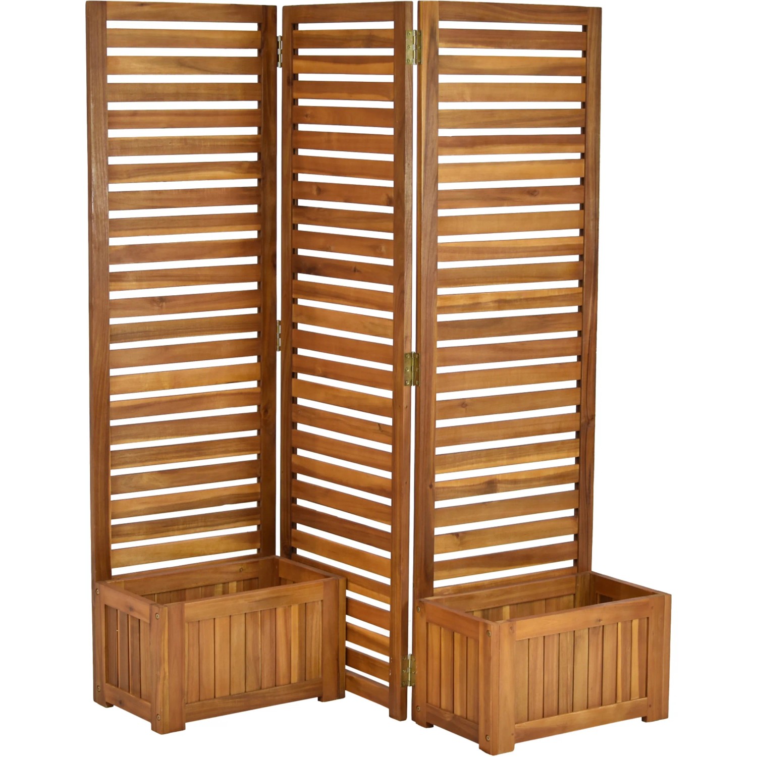 Merxx Sichtschutz mit 2 Blumenkästen aus geöltem Akazienholz, flexibel aufstellbar.