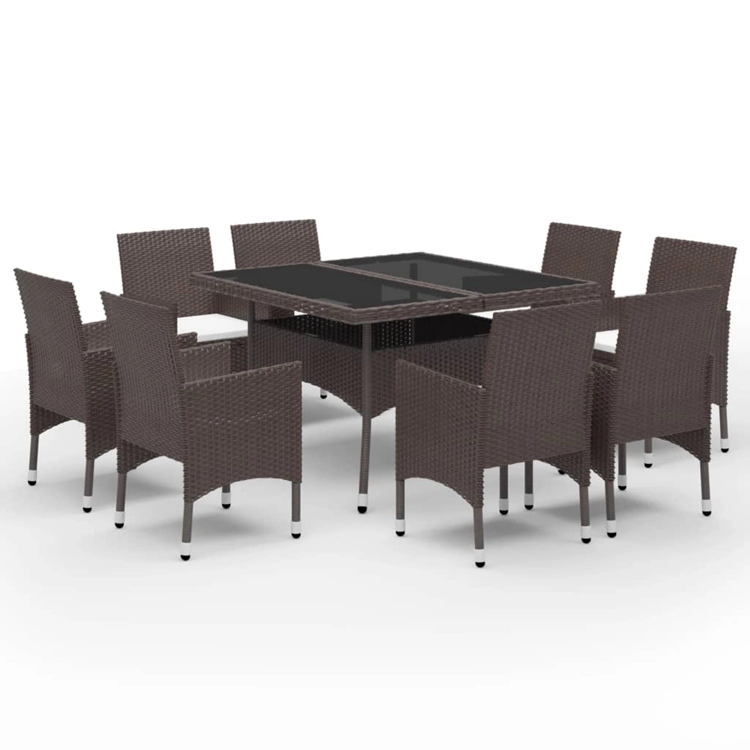 vidaXL 9-Tlg Garten-Essgruppe Poly Rattan und Hartglas Braun 3095895