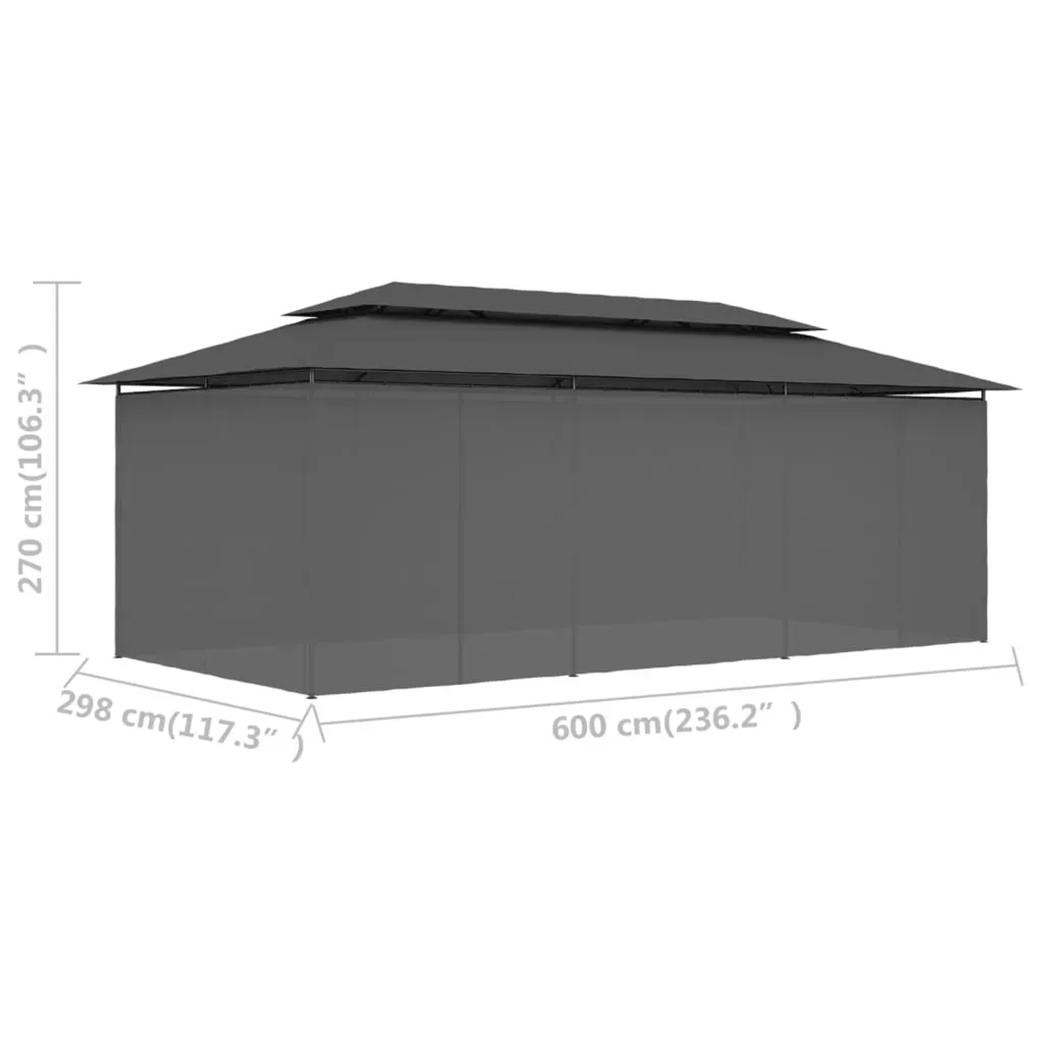 Anthrazitfarbener vidaXL Pavillon 600x298x270 cm mit Vorhängen für Garten & Terrasse.