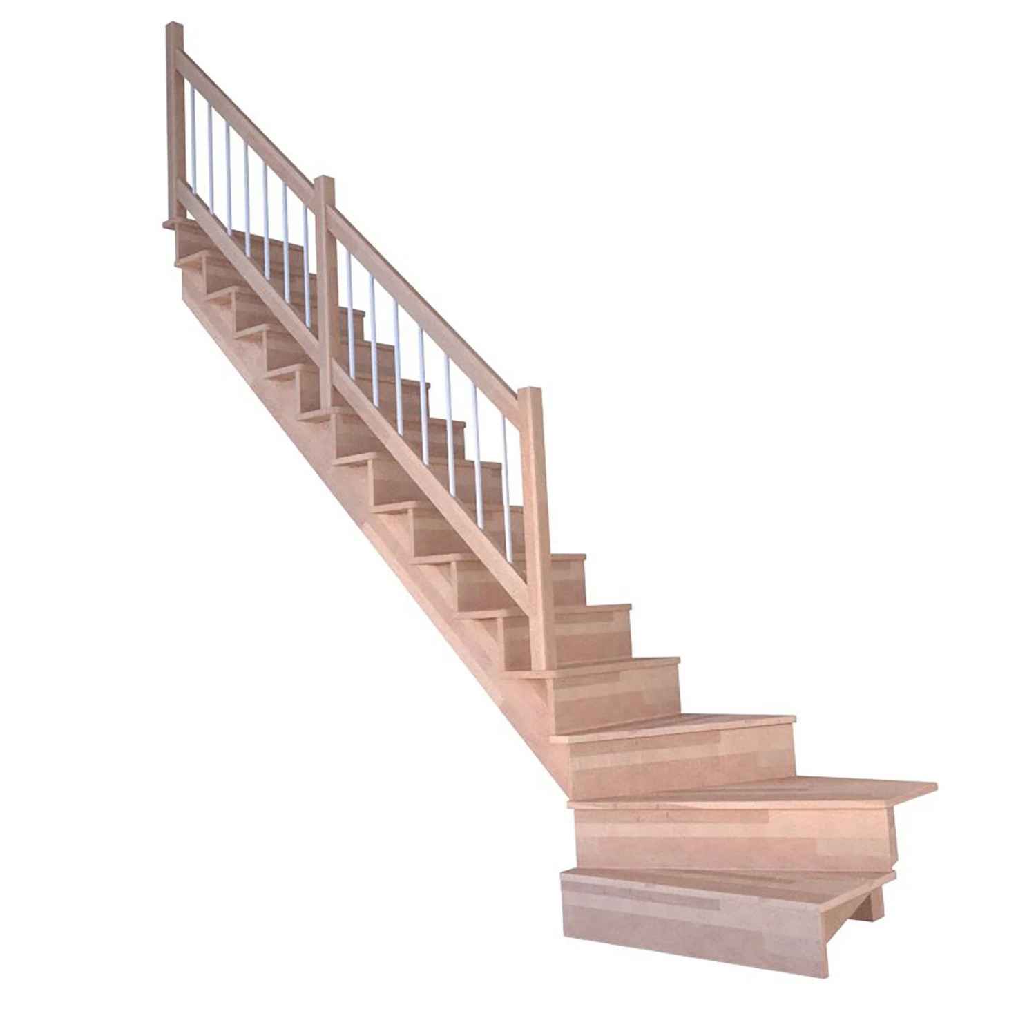 Treppe Lindos Buche Gew. L Setzstufen 80 cm Holz-Edelstahl-Geländer Weiß FS günstig online kaufen