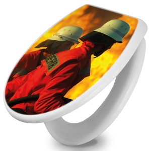 Weißer WC-Sitz mit Feuer Motiv: Toilettendeckel mit Absenkautomatik aus Duroplast.