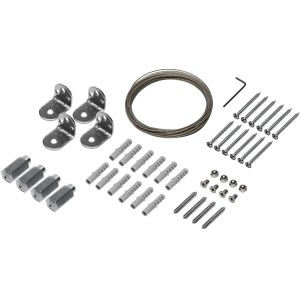 Caldera III Montage-Set für Sonnensegel: Edelstahlseil, Spanner, Schrauben, Dübel.