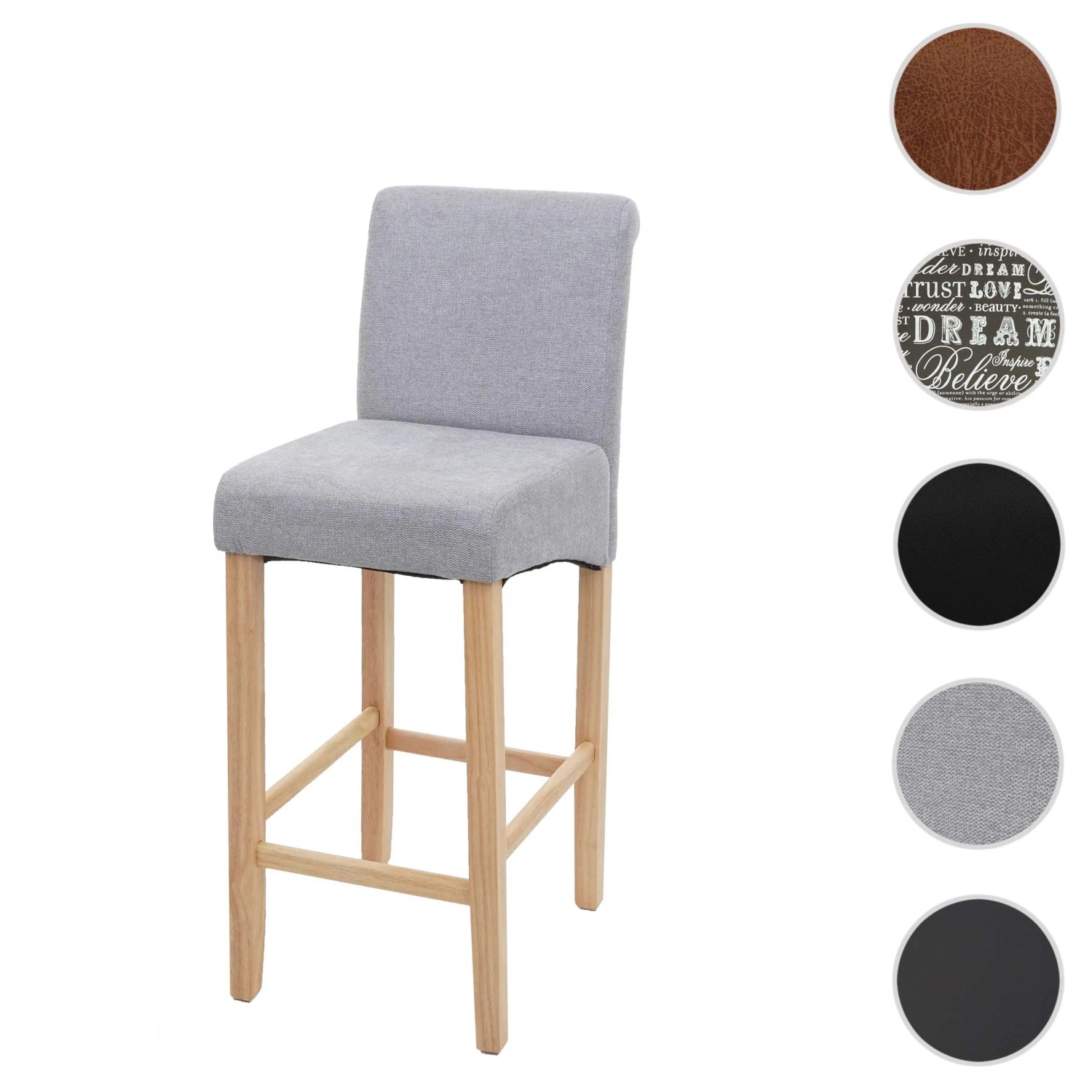 PROREGAL Barhocker Gepolstert Mit Lehne Sitzhöhe 75cm Holz Hellgrau Helle Beine Stoff/Textil Barstuhl Tresenhocker_8