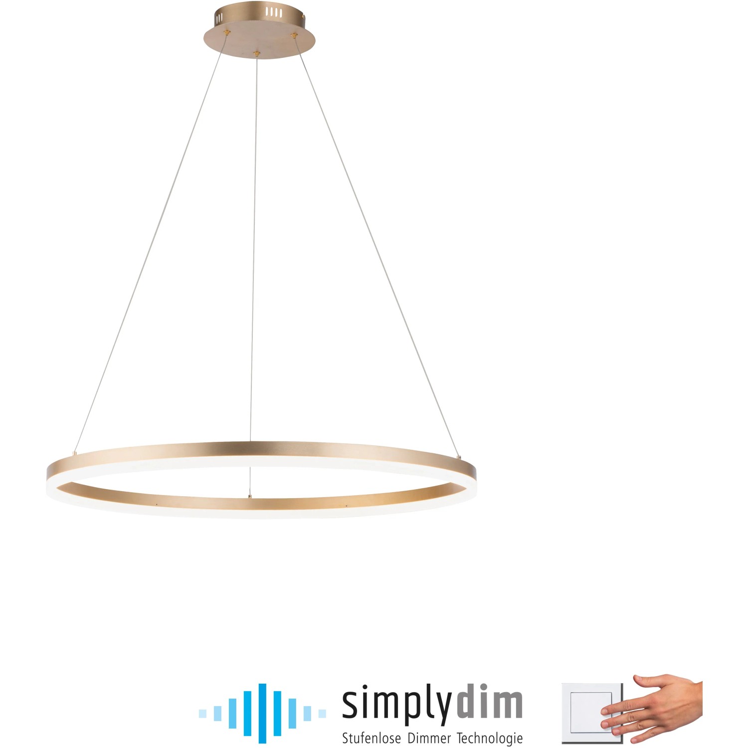 Moderne LED-Pendelleuchte Helia von Paul Neuhaus, messingfarben, dimmbar, Ø 80 cm.