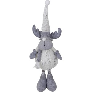 Stoff-Rentier mit Mütze, graue Weihnachtsdeko zum Aufstellen, 48cm hoch.