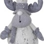 Stoff-Rentier mit Mütze, graue Weihnachtsdeko zum Aufstellen, 48cm hoch.