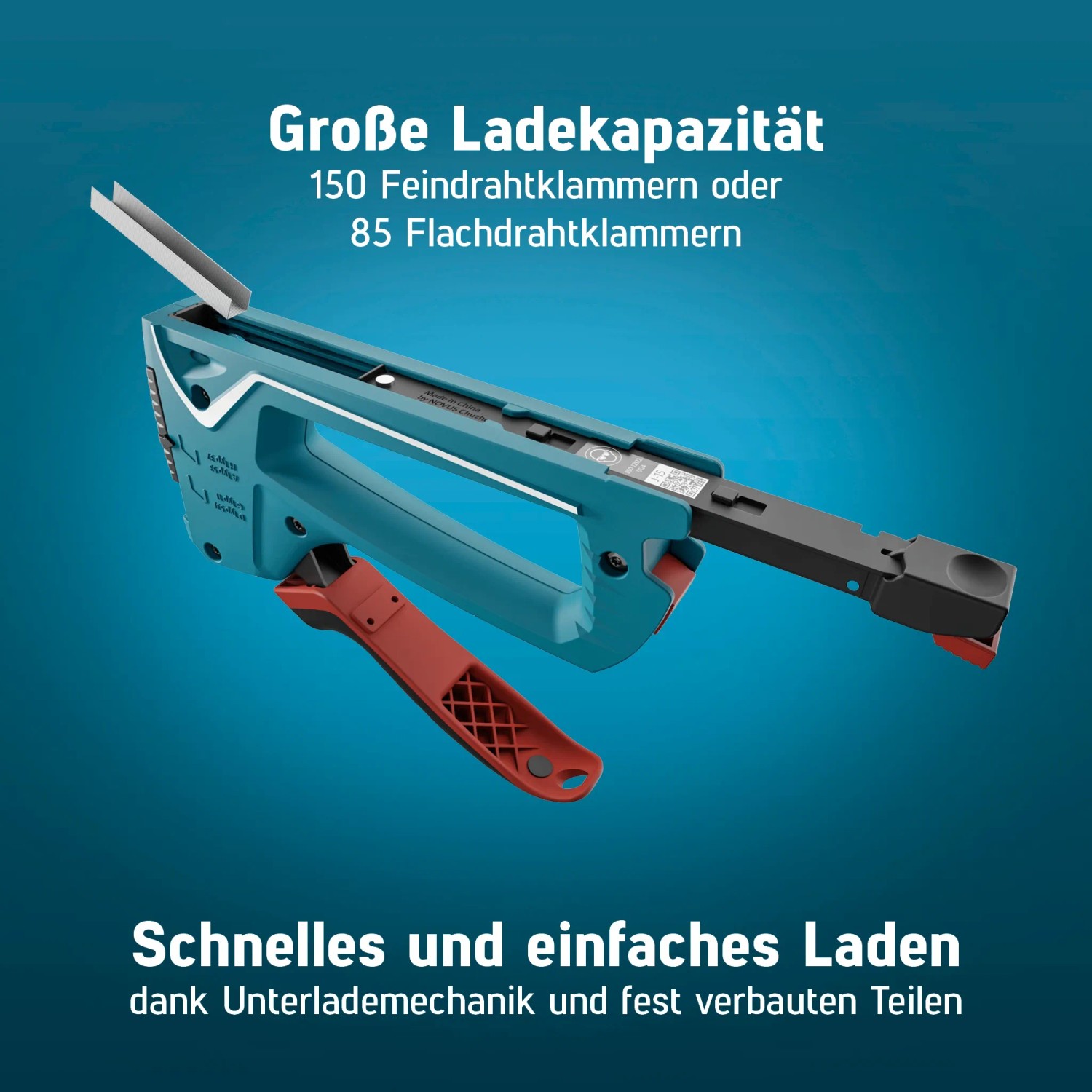 Novus Handtacker J-15: Profi-Tacker in Blau/Rot für Feindraht- und Flachdrahtklammern.
