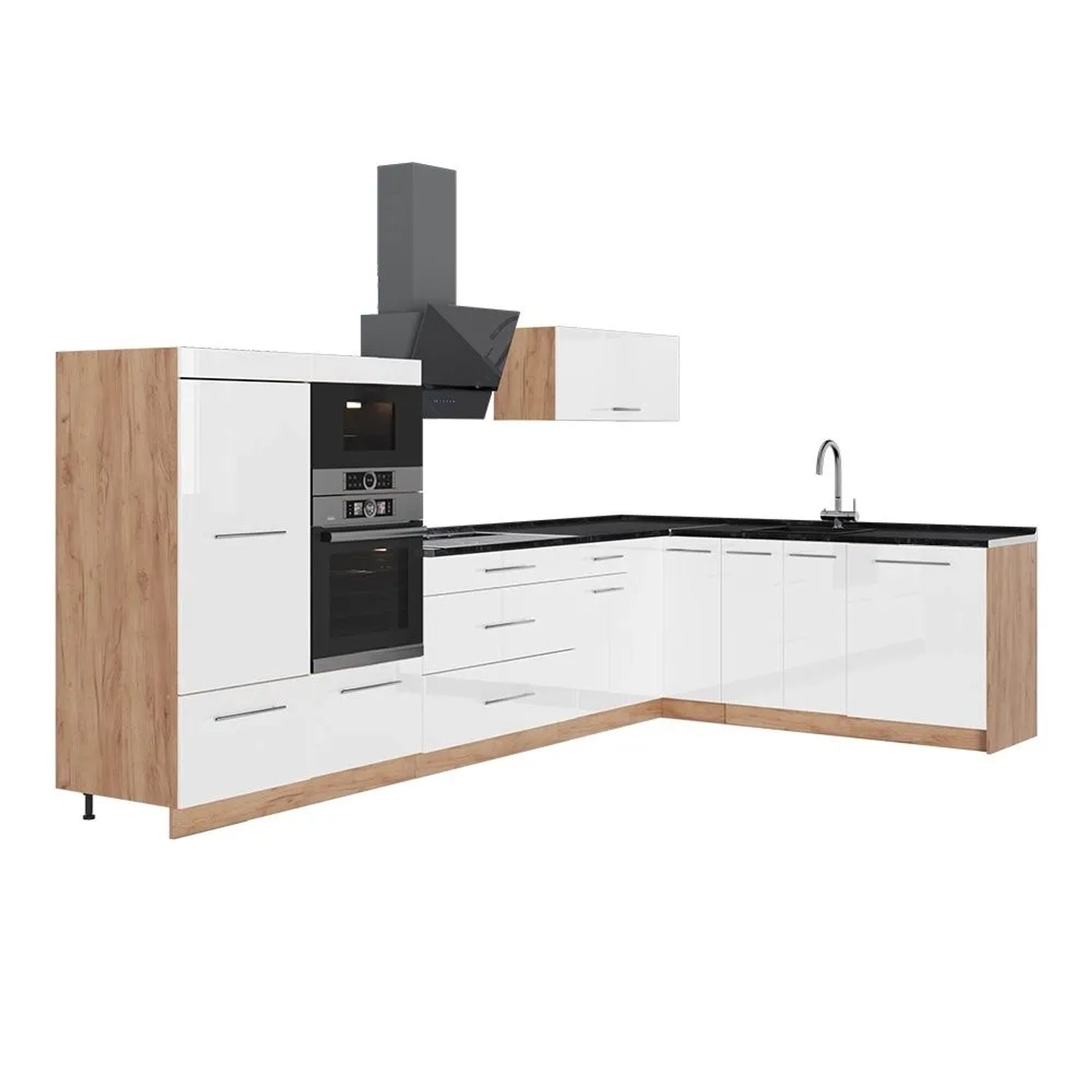 Vicco Eckküche Fame-Line Weiß Hochglanz/Goldkraft Eiche 347 x 154 AP Anthrazit Art Nr 63613