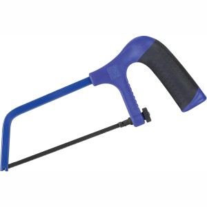 LUX Universalsäge 150 mm mit Stahlbügel und blauem Kunststoffgriff für Weichmetalle und Kunststoffe.