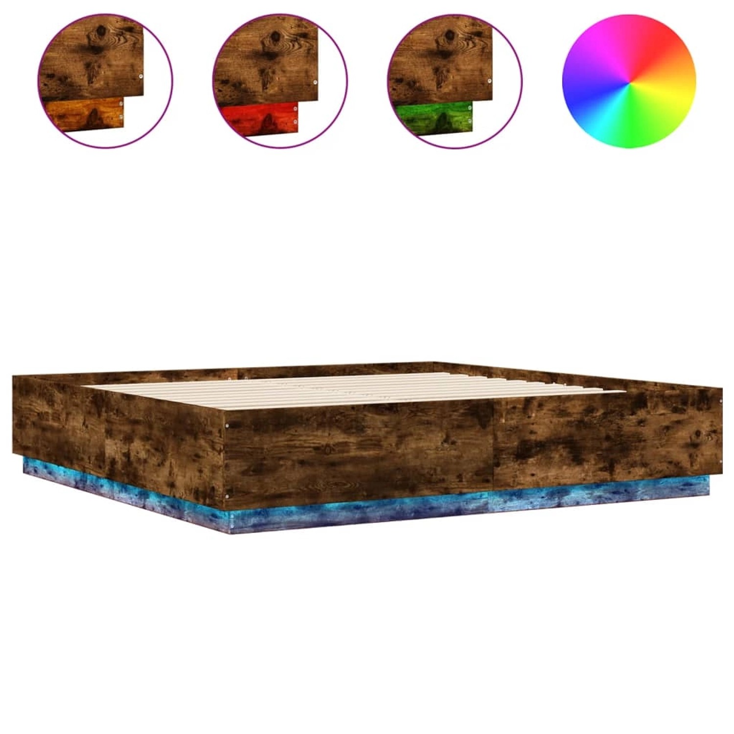 vidaXL Bettgestell mit LED Räuchereiche 200x200 cm Holzwerkstoff 3209587 günstig online kaufen