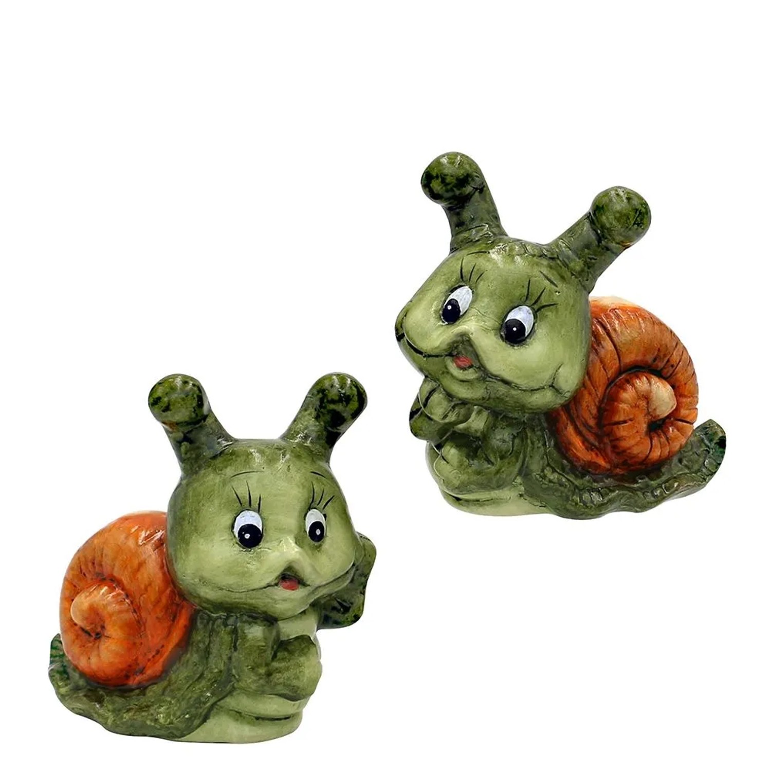 Image of Dekohelden24 2er Set Keramik Schnecke Dekoschnecke Gartendeko L/B/H 13 x 8 x 13 cm