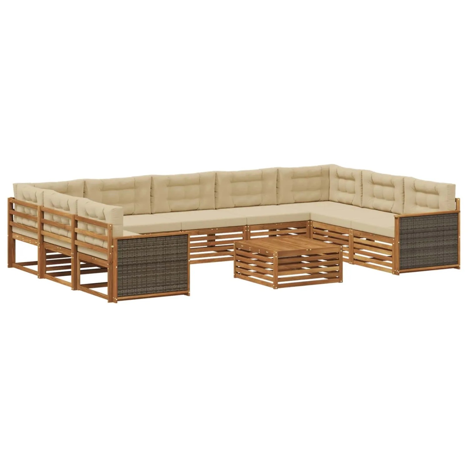 vidaXL Outdoor-Sofagarnitur 10 Stk Natur und Beige Massivholz Akazie 3383861
