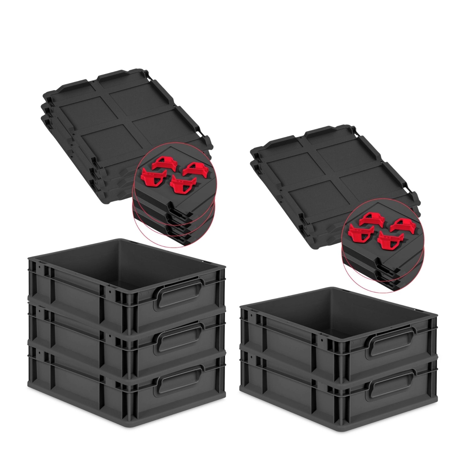 PROREGAL SparSet 5x Eurobox Nextgen Grip Mit Auflagedeckel Und Roten Versch günstig online kaufen