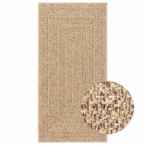 Rechteckiger, beiger Outdoor-Teppich (60x110 cm) in Jute-Optik. Wetterfest und UV-beständig.