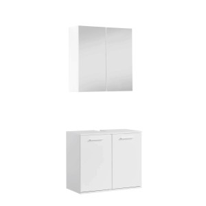 Mokebo Badmöbel Set „Der Steuermann“: 2-teiliges, weißes Badezimmer Set mit Spiegelschrank und Unterschrank.