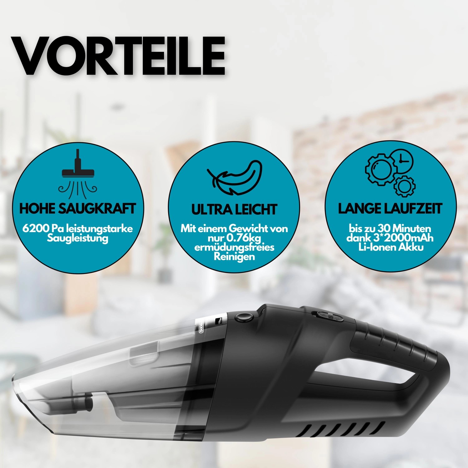 Steinborg Akku-Handstaubsauger SB-1031, 6500 Pa, mit Zubehör und Tasche.