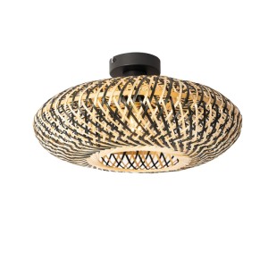 Orientalische Deckenlampe Ostrava aus Bambus, schwarz, 40 cm Durchmesser.