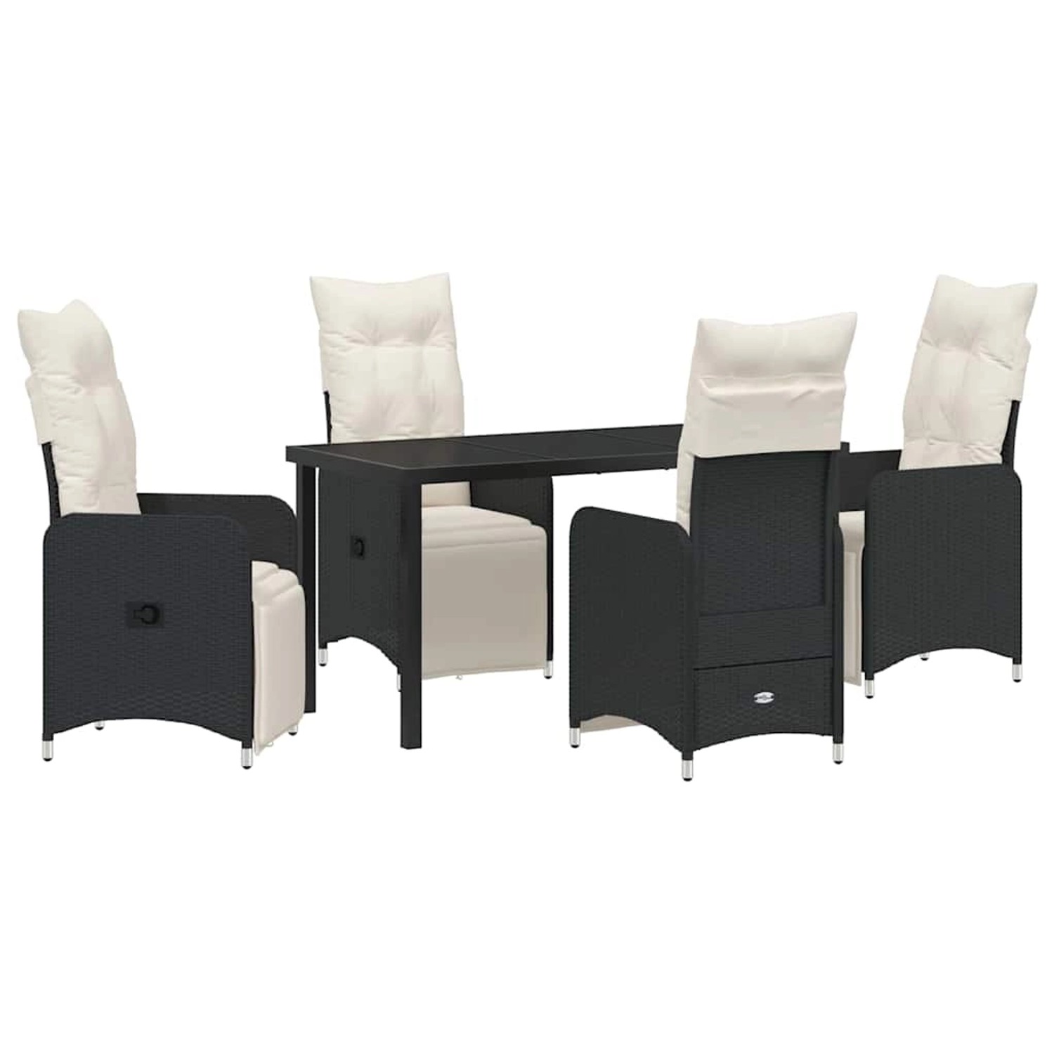 vidaXL 5-Teiliges Garten-Esszimmer-Set mit Kissen in Schwarz aus Poly Rattan 3379662