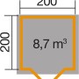 Grundriss Weka Holz-Gartenhaus mit Satteldach, 200x200 cm, Volumen 8,7 m³.