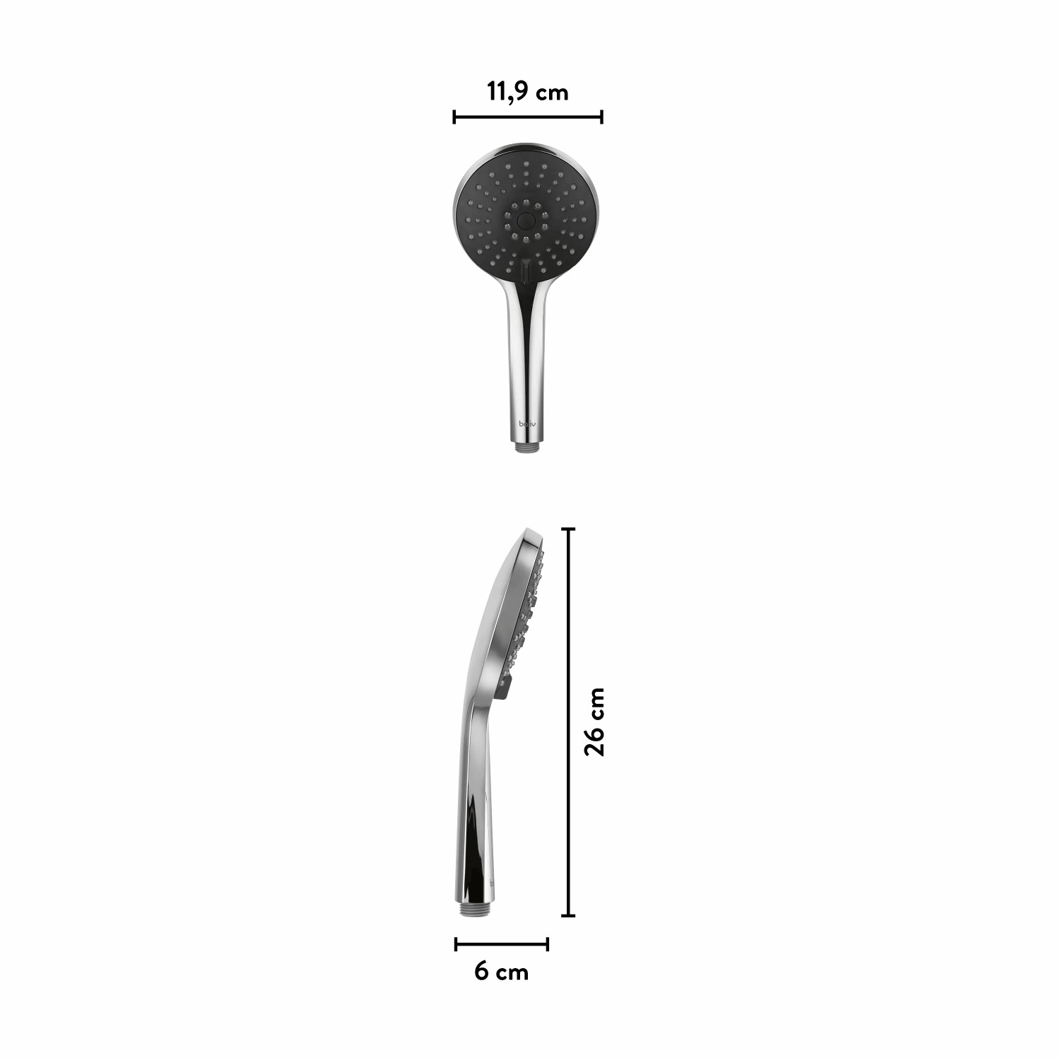 baliv Handbrause HBR-120.260, verchromt/schwarz, mit Maßangaben