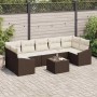 Braunes vidaXL Gartenmöbel-Set aus Poly-Rattan mit creme-farbenen Kissen, 8-teilig.