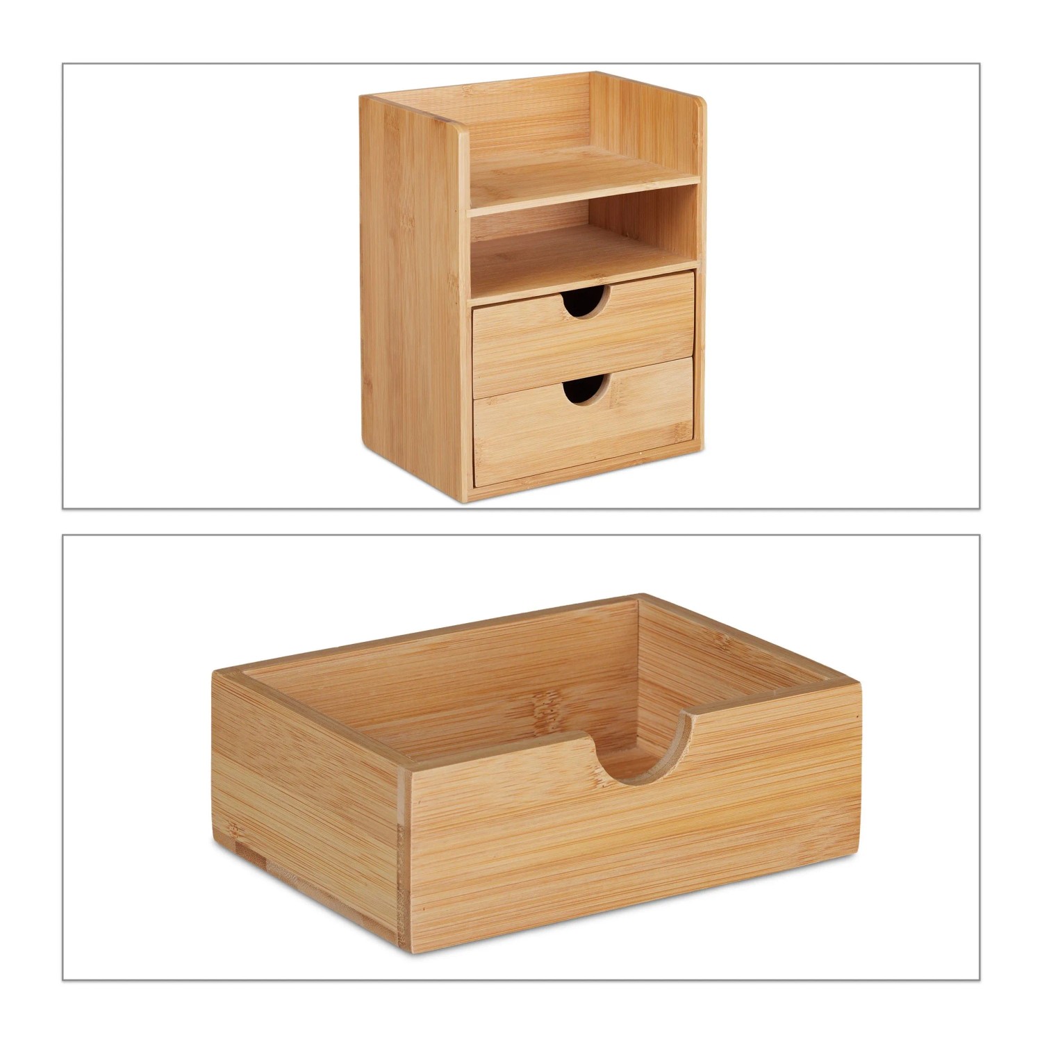 Relaxdays Schreibtisch Organizer Bambus Natur 2 Schubladen 24 cm x 19 cm x 13 cm