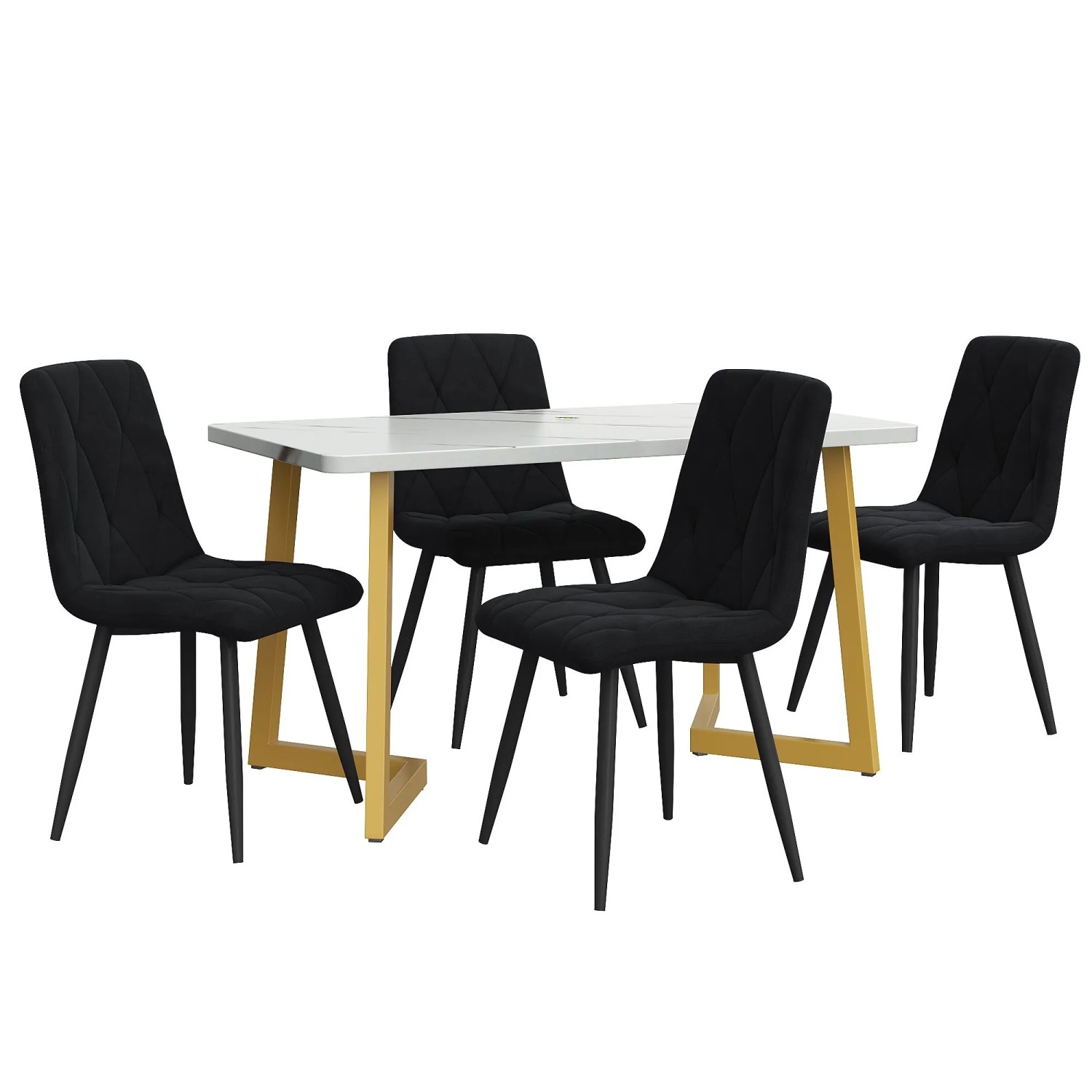 Merax Essgruppe 5-tlg mit 117x68cm Esstisch, 4 Samtstühle Schwarz, Tischbeine Gold