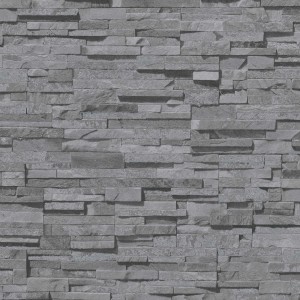 Anthrazitfarbene Bricoflor Bruchstein Tapete in 3D-Optik für Bad und Küche.