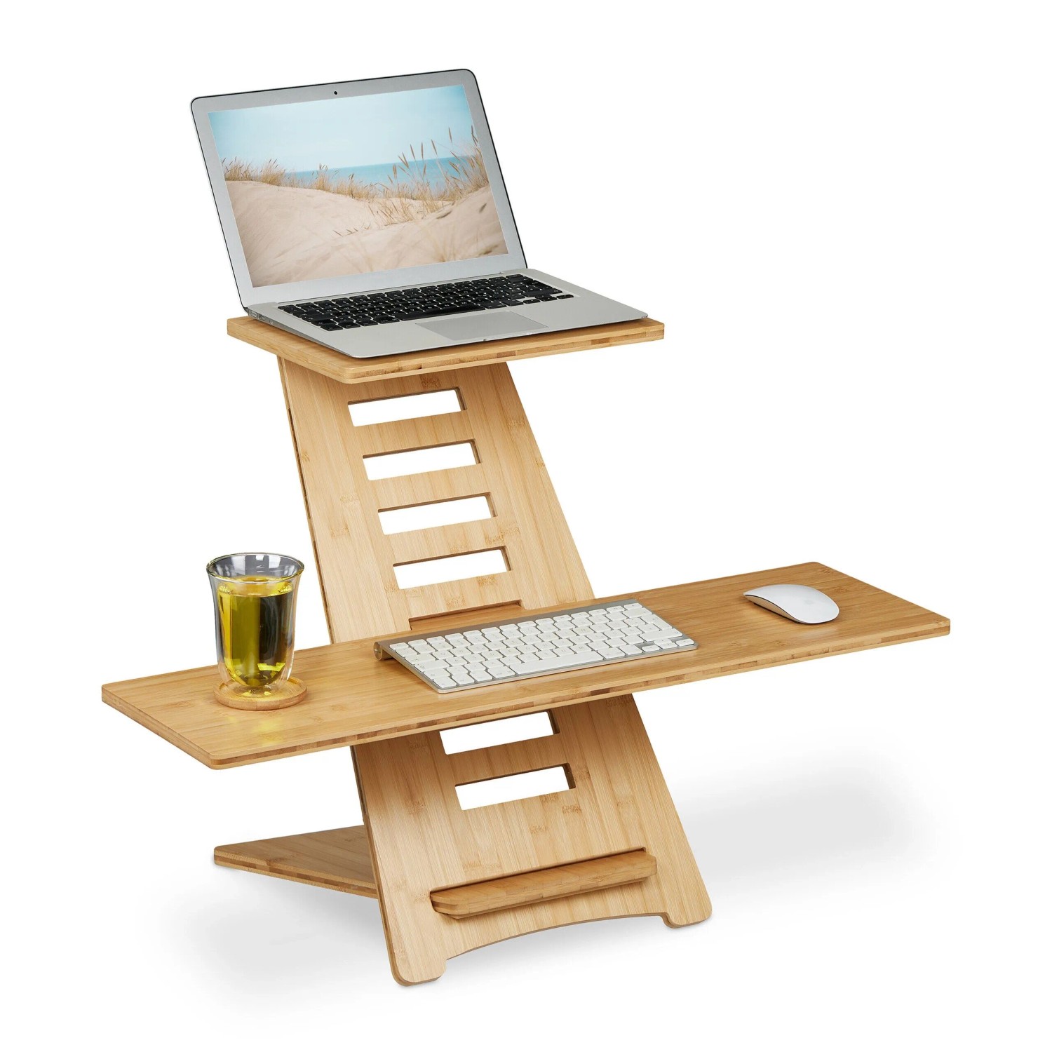 Relaxdays Stehpultaufsatz Bambus Natur Höhenverstellbar 77,5 cm x 80 cm x 57 cm 6 kg