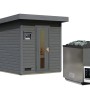 Karibu Saunahaus Arvi 2 Set mit Ofen und externer Steuerung in Terragrau.