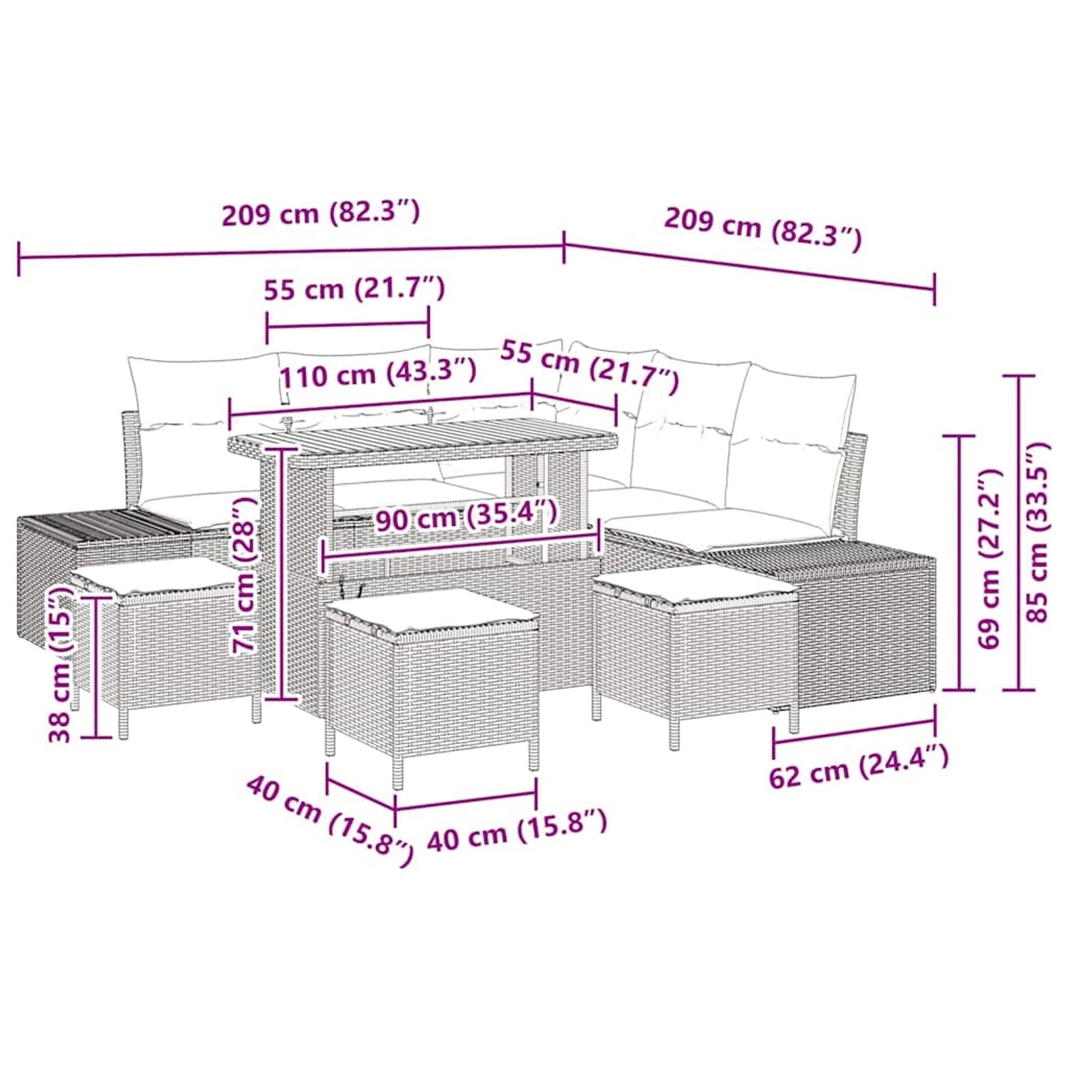vidaXL Garten-Sofa-Set mit Speicher 9-Tlg Schwarz Poly Rattan 3364740 günstig online kaufen