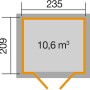 Grundriss Weka Gartenhaus 264 Pultdach lasiert: Maße 235x209 cm, Fläche 10,6 m³.
