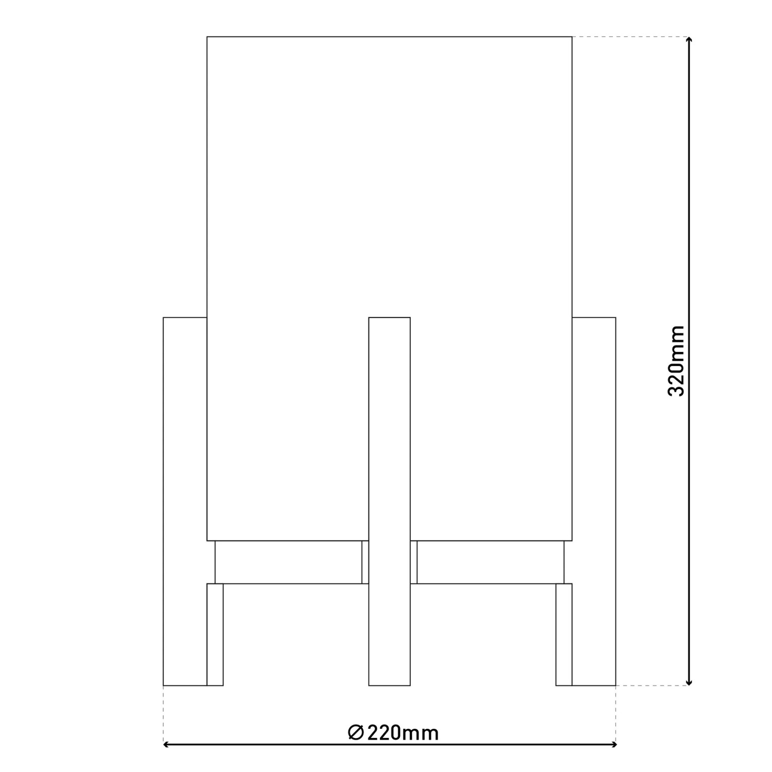 Skizze der Näve LED-Leinen-Akkutischleuchte Madita, Ø 22 cm, Höhe 32 cm.