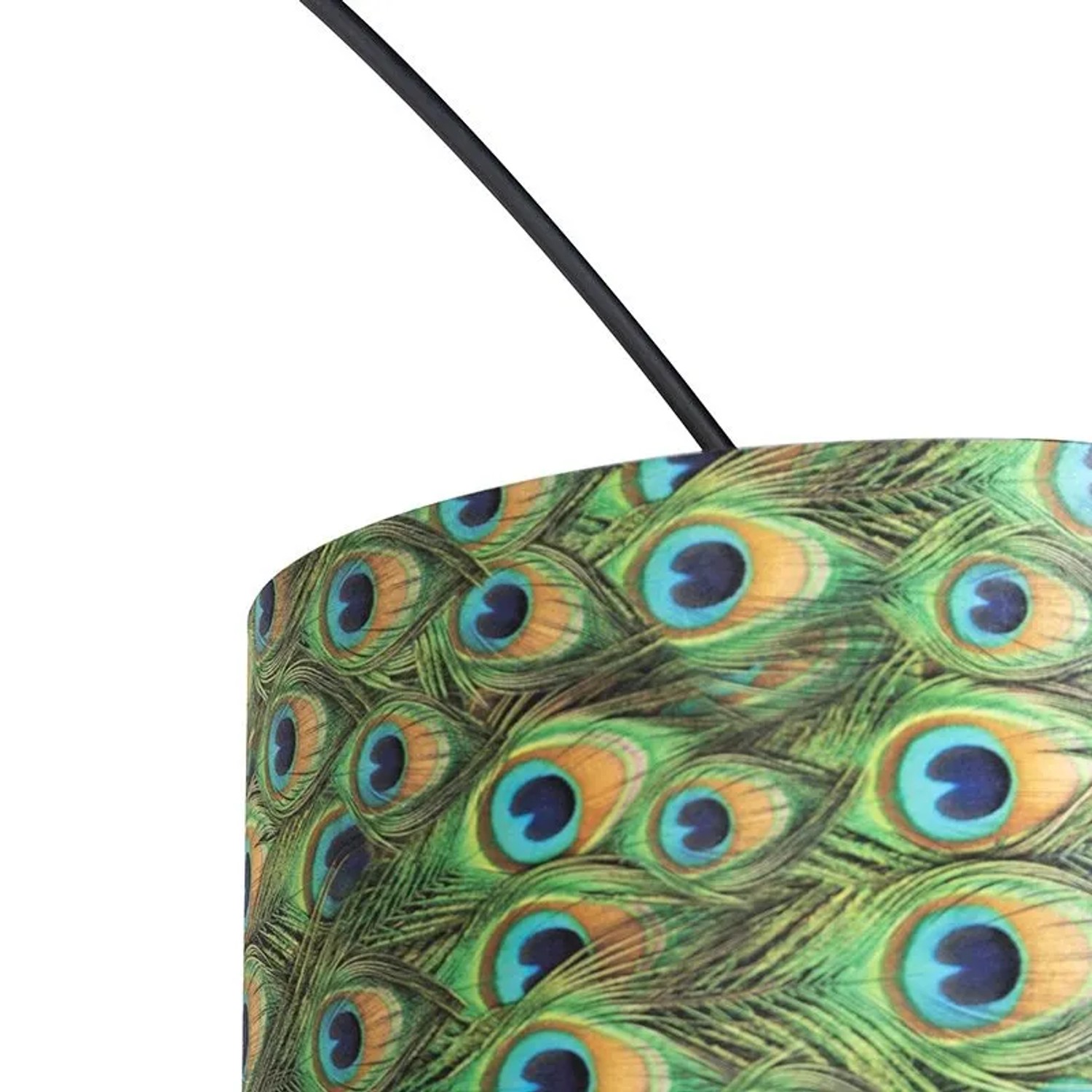 QAZQA Botanische Bogenlampe mit Schwarzem Samt-Schirm Pfauen-Design 50 cm XXL_6