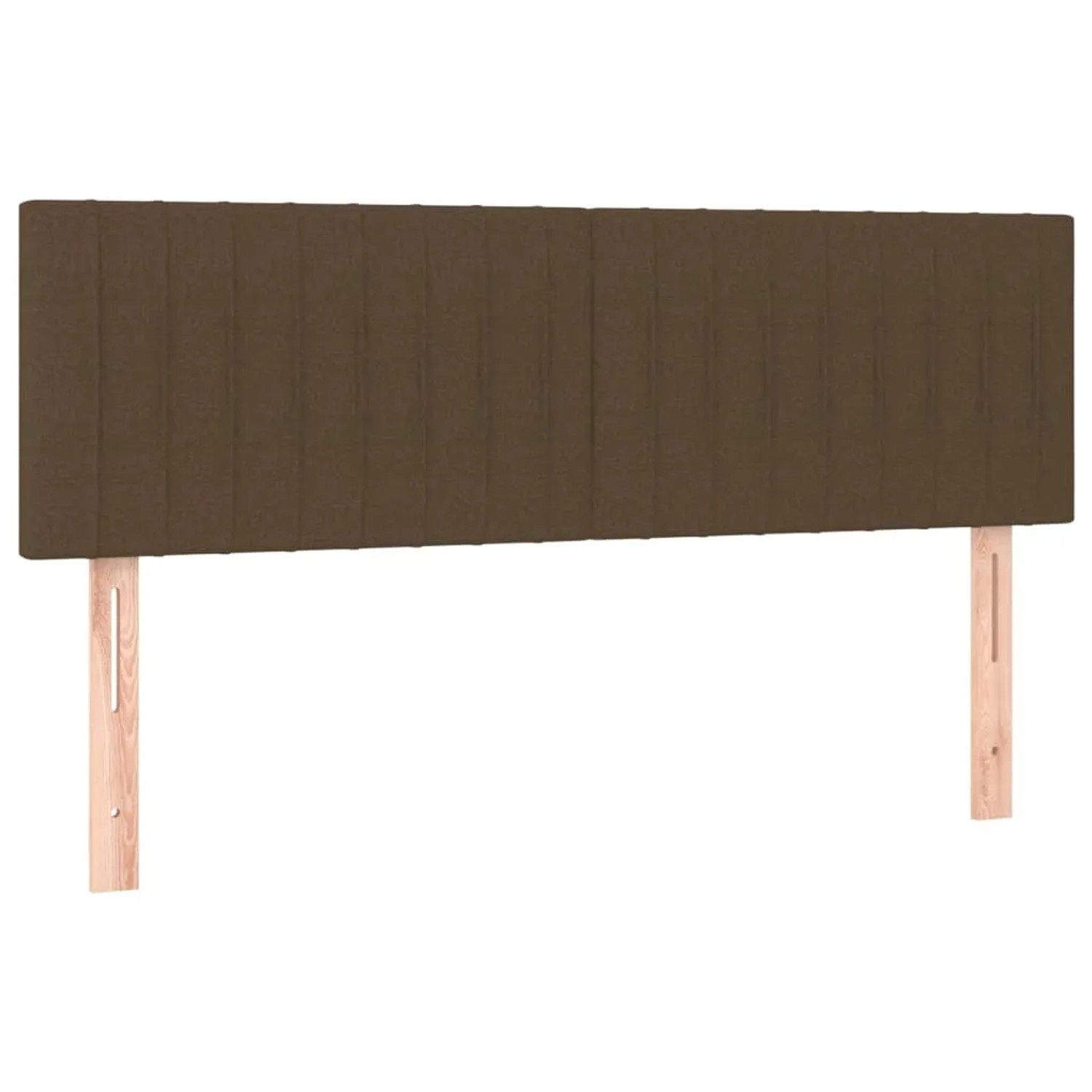 Dunkelbraunes Boxspringbett Kopfteil mit Stoffbezug und Holzfüßen.