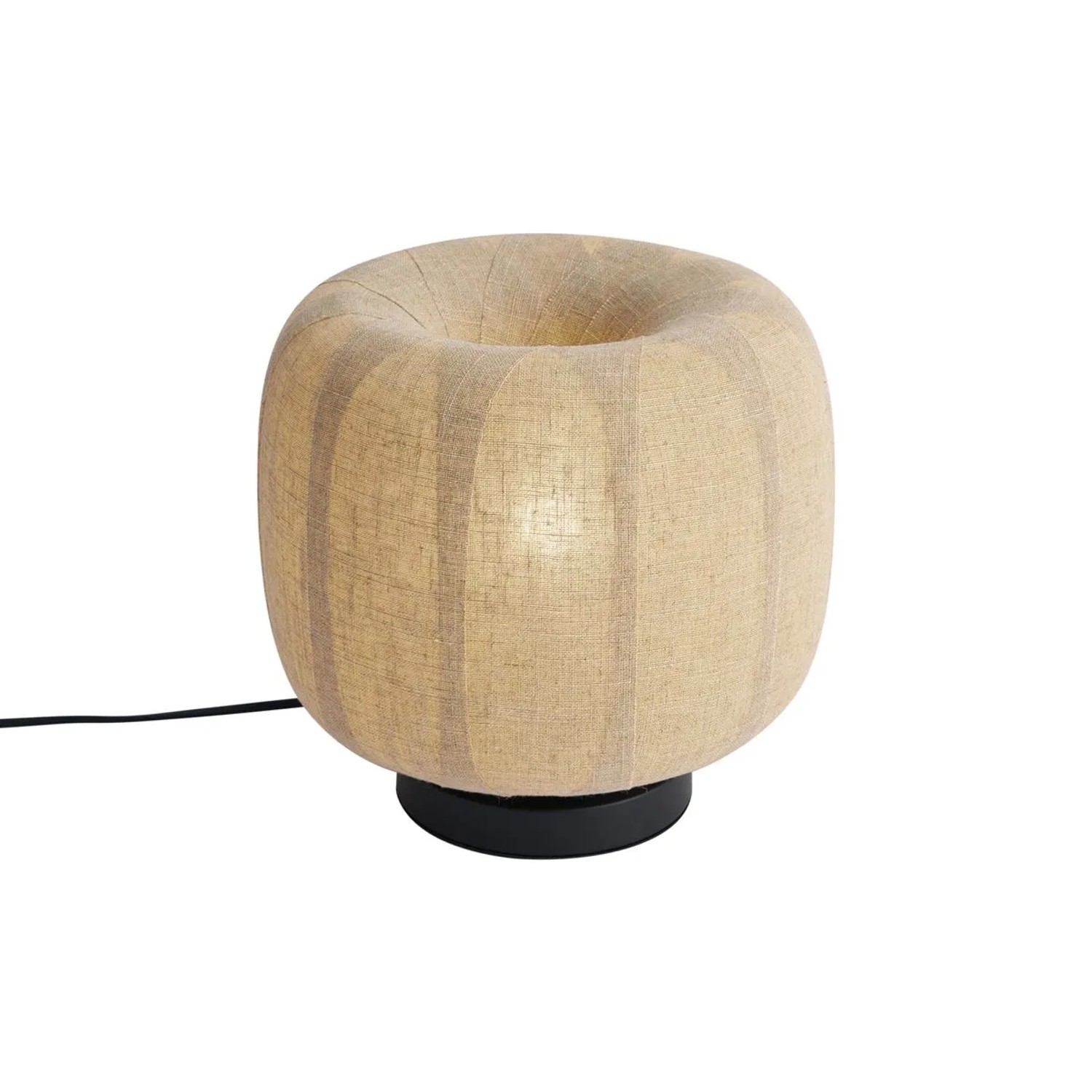 QAZQA Japandi Tischleuchte Schwarz mit Beigem Leinenschirm 27cm Nami