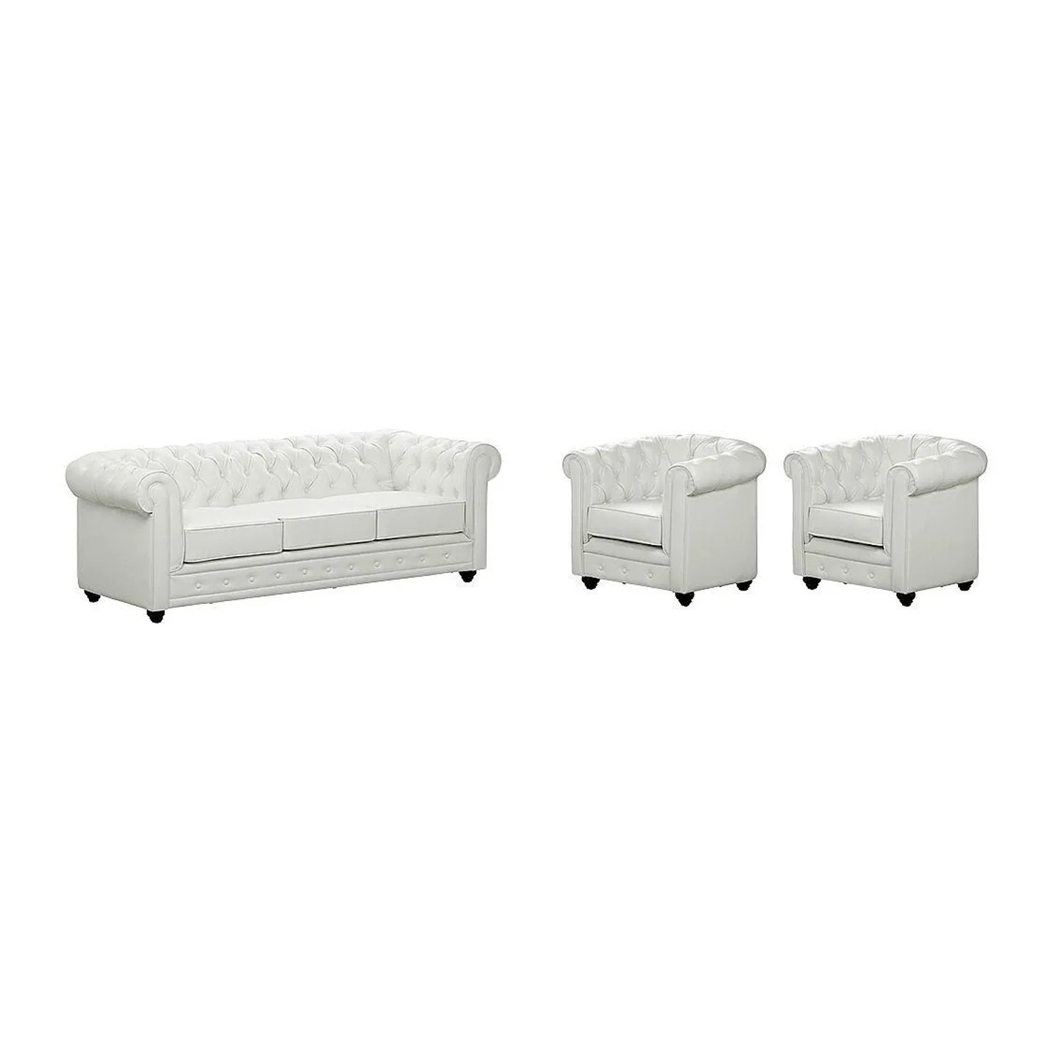 Vente-unique Couchgarnitur Mit Sessel Chesterfield Weiß 82 cm  205 cm