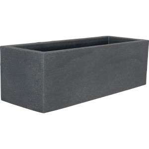 Rechteckiger, anthrazitfarbener Geli Pflanzkübel Kubus, 80x30x27 cm, in Steinoptik.