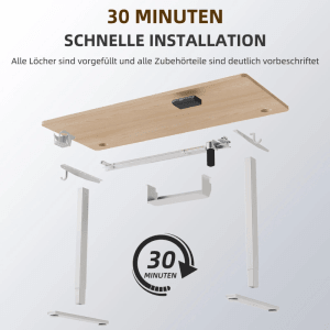 Explosionszeichnung: Höhenverstellbarer Schreibtisch 140x70cm mit Zubehör für einfache Installation.